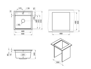 Мойка кухонная Granula Kitchen Space 5002, АЛЮМИНИУМ
